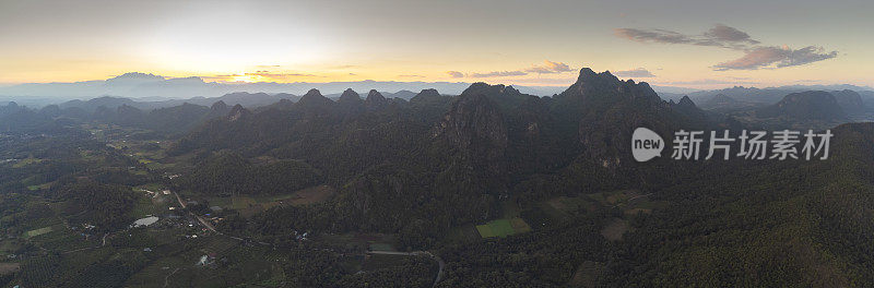 在泰国清迈省的Doi Luang Chiang Dao，日出时美丽的空中景观。